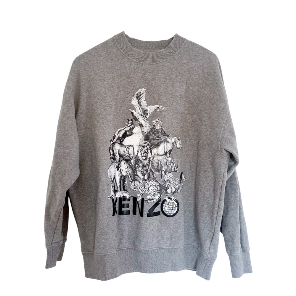 Kenzo Gray Animal Graphic Crewneck Logo Sweatshirt Size Small